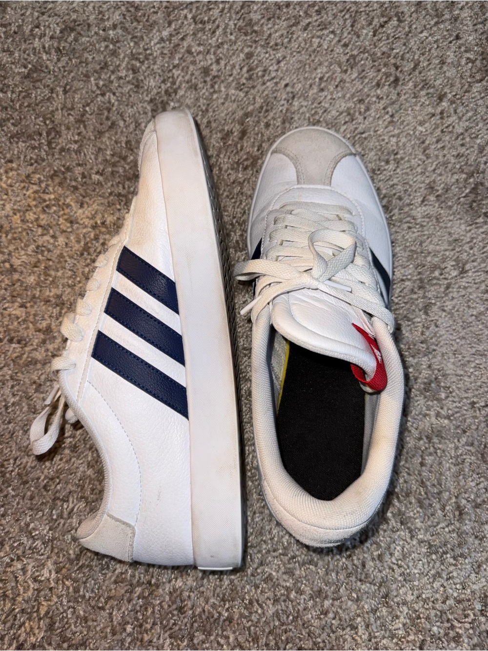adidas Men’s White Sneakers with Navy Stripes